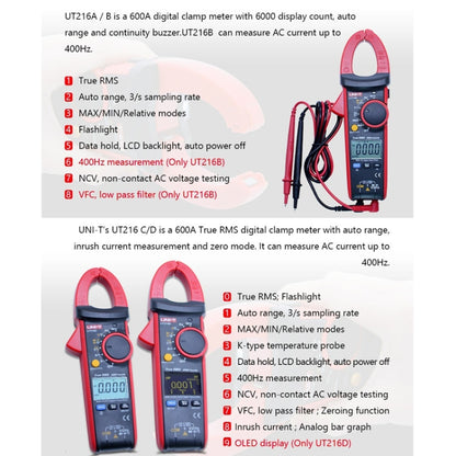 UNI-T UT216A 600A Digital Clamp Meter AC DC Voltage Detector - Consumer Electronics by UNI-T | Online Shopping UK | buy2fix