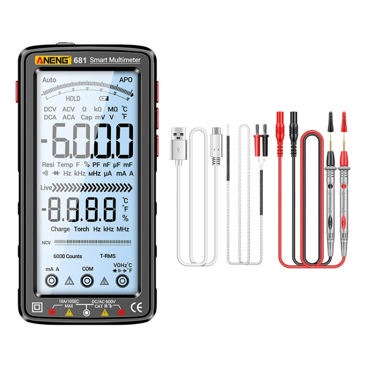 ANENG 681 LCD Digital Display Screen Smart Automatic Range Rechargeable Multimeter(Black) - Digital Multimeter by ANENG | Online Shopping UK | buy2fix