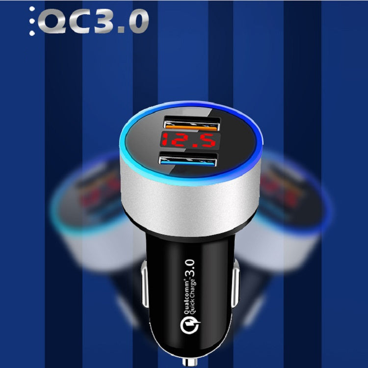 2 PCS Aluminum Ring Display Car Charger  QC3.0+2.4A Aluminum Alloy Multi-function Halo Digital Display Car Charger(Sapphire Blue) - In Car by buy2fix | Online Shopping UK | buy2fix