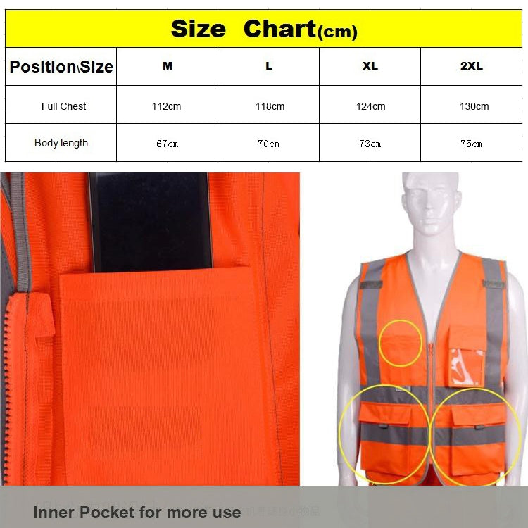 Multi-pockets Safety Vest Reflective Workwear Clothing, Size:M-Chest 112cm(Orange) - Reflective Safety Clothing by buy2fix | Online Shopping UK | buy2fix