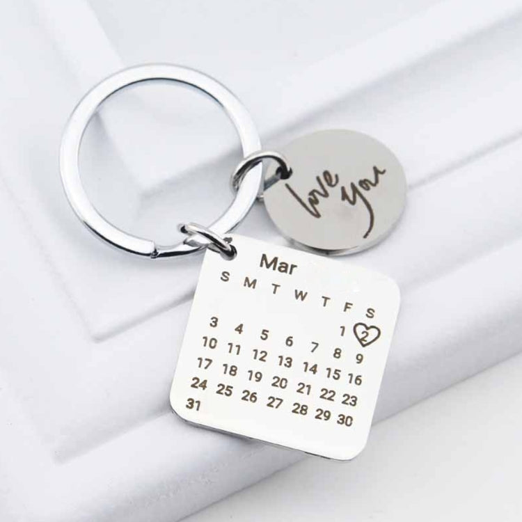 Personalized Calendar Keychain Hand Carved Calendar Keyring Stainless Steel Brelok(Gold) - Key Rings by buy2fix | Online Shopping UK | buy2fix