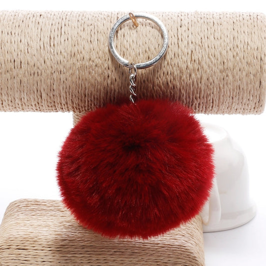 Simple Key Chain Fur Ball Pompon Keychain Pompom Artificial Rabbit Fur Animal Keychains for Woman Car Bag Key Rings(wine red) - Key Rings by KOOROL | Online Shopping UK | buy2fix