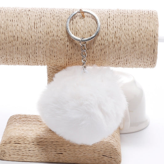 Simple Key Chain Fur Ball Pompon Keychain Pompom Artificial Rabbit Fur Animal Keychains for Woman Car Bag Key Rings(creamy-white) - Key Rings by KOOROL | Online Shopping UK | buy2fix