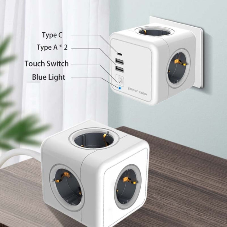 Creative Power Cube Socket Conversion Socket, EU Plug In-line Blue+U+ Switch - Consumer Electronics by buy2fix | Online Shopping UK | buy2fix