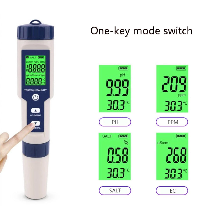 EZ-9909 PH/Salinity/Temperature/TDS/EC 5-in-1 Test Pen Multifunctional Water Quality Detector - Consumer Electronics by buy2fix | Online Shopping UK | buy2fix