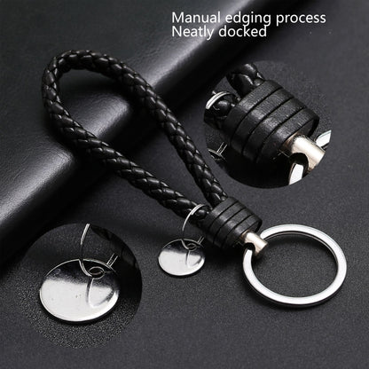 100 PCS Woven Leather Cord Keychain Car Pendant Leather Key Ring Baotou With Small Round Piece(Black) - Key Rings by buy2fix | Online Shopping UK | buy2fix