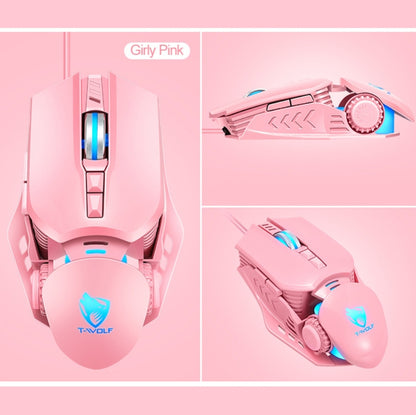 T-WOLF G530 USB Interface 7-Buttons 6400 DPI Wired Mouse Mechanical Gaming Macro Definition 4-Color Breathing Light Gaming Mouse, Cable Length: 1.5m( Pink) - Wired Mice by T-WOLF | Online Shopping UK | buy2fix