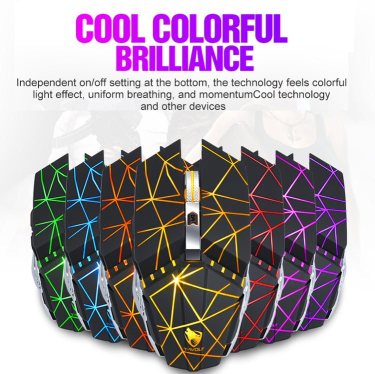 T-WOLF Q15 6-Buttons 1600 DPI Wireless Rechargeable Mute Office Gaming Mouse with 7 Color Breathing Light( Stars Black) - Wireless Mice by T-WOLF | Online Shopping UK | buy2fix