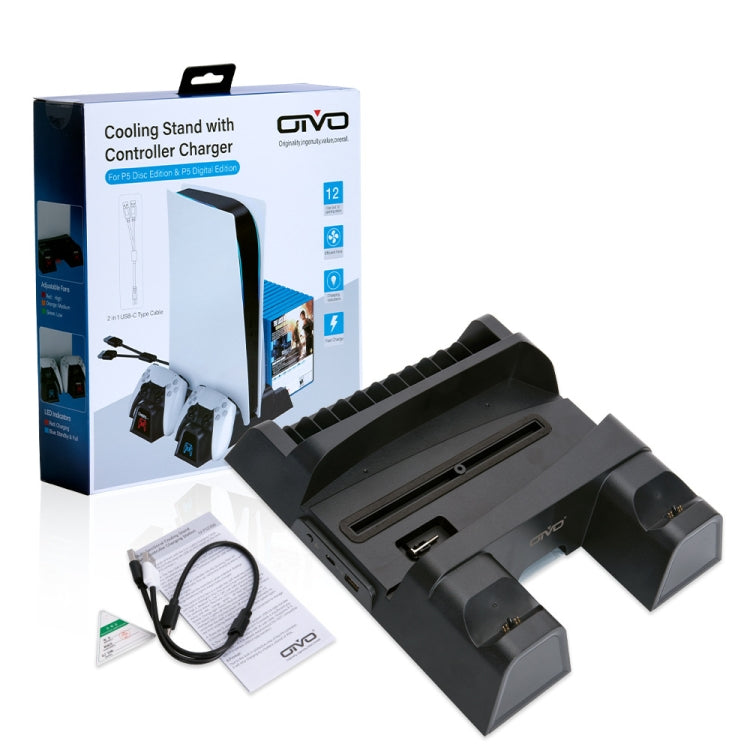 OIVO  IV-P5235B Game Console Cooling Fan Base Gamepad Charging Seat With LED Light & Disc Storage Rack For PS5 - Charger & Power by OIVO | Online Shopping UK | buy2fix