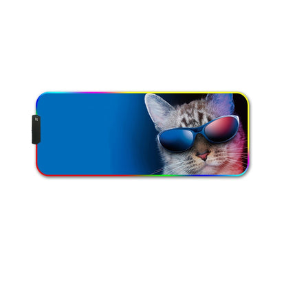 350x900x4mm F-01 Rubber Thermal Transfer RGB Luminous Non-Slip Mouse Pad(Glasses Cat) - Mouse Pads by buy2fix | Online Shopping UK | buy2fix