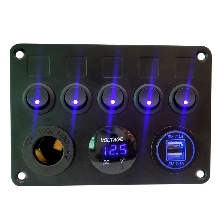 RV Yacht Car Combination Cat Eye Switch Dual USB Car Charging Control Panel With Voltmeter(Blue Light) - In Car by buy2fix | Online Shopping UK | buy2fix