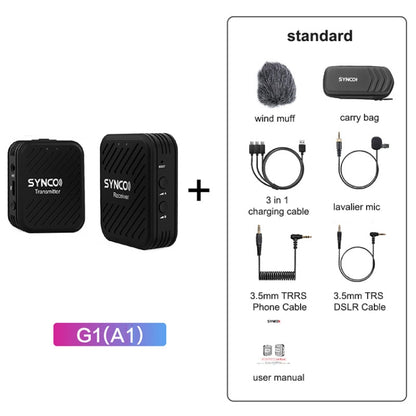 SYNCO Engragal  Wireless Microphone System 2.4GHz Interview Lavalier Lapel Mic Receiver Kit For Phones DSLR Tablet Camcorder,Configuration G1 (A1) - Consumer Electronics by buy2fix | Online Shopping UK | buy2fix