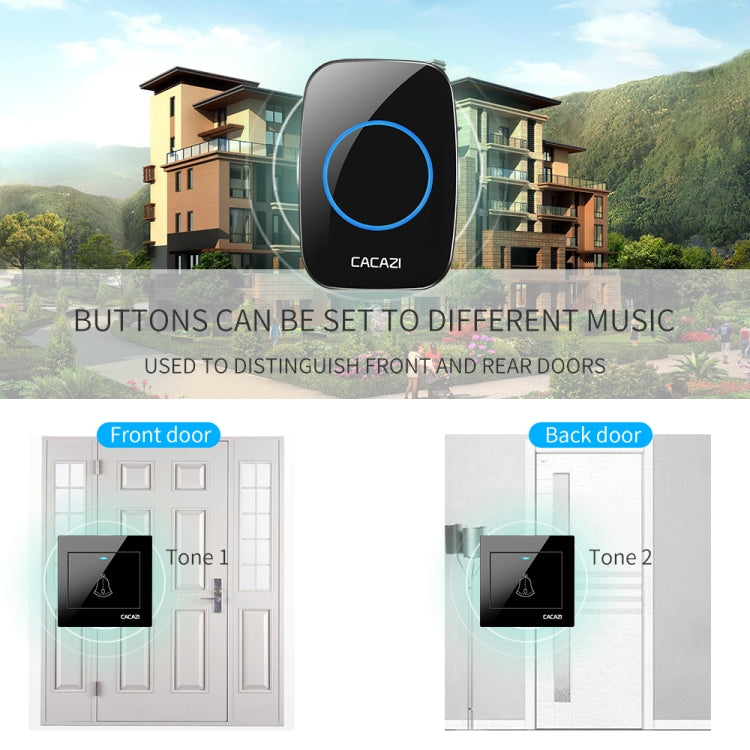 CACAZI H10 1 For 2 Home Wireless Music Doorbell without Battery, Plug:EU Plug(Black) - Wireless Doorbell by CACAZI | Online Shopping UK | buy2fix