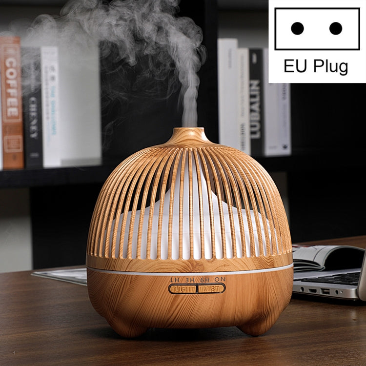 Bird Cage Wood Graphic Aromatherapy Machine Ultrasonic Smart Home Colorful Night Light Hollow Humidifier, Product specifications: EU Plug(Light Wood Pattern) - Home & Garden by buy2fix | Online Shopping UK | buy2fix