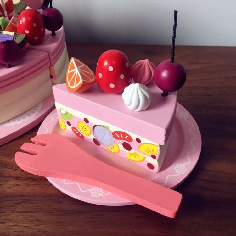 Wooden Strawberry Double-Layer Birthday Cake Children Educational Role-Playing Toy(Pink) - Pretend Play Toys by buy2fix | Online Shopping UK | buy2fix