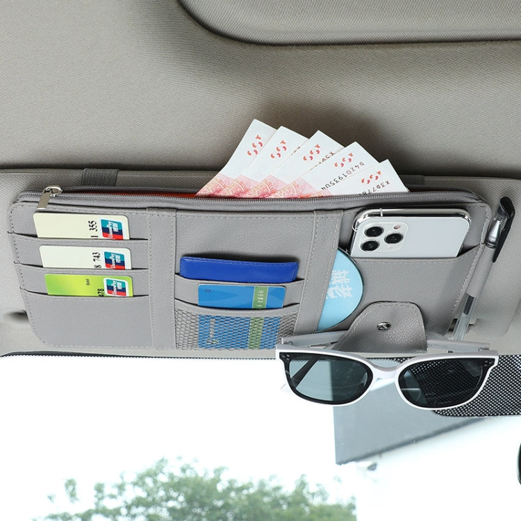 2 PCS Auto Sun Visor Card Clip Business Card Glasses Clip Zipper Car Mobile Phone Document Folder(Gray) - In Car by buy2fix | Online Shopping UK | buy2fix