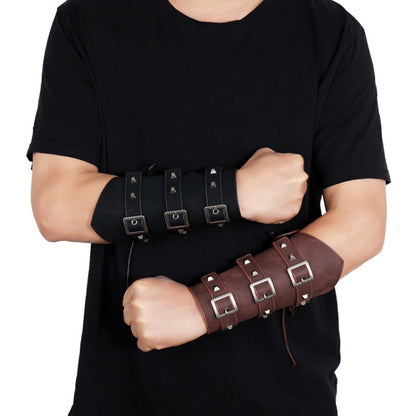 P01994 Men Leather Bracer Personality Punk Riding Arm Guard(Brown) - Outdoor & Sports by buy2fix | Online Shopping UK | buy2fix
