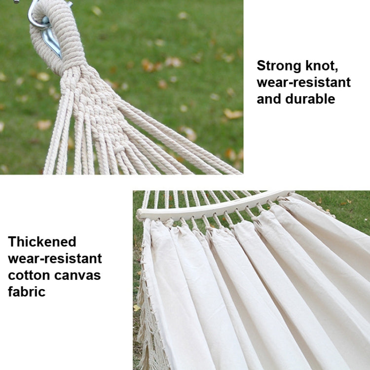 200x150cm Double Outdoor Camping Tassel Canvas Hammock with Stick(White) - Outdoor & Sports by buy2fix | Online Shopping UK | buy2fix
