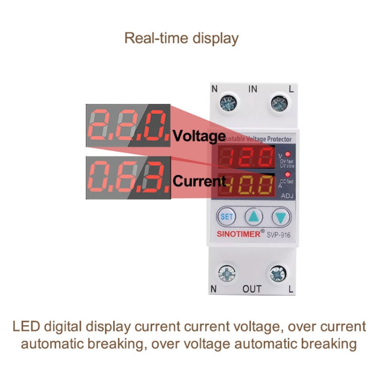 SINOTIMER SVP-916 Adjustable Self-resetting Over-voltage Under-voltage Protector, Current: 63A - Other Tester Tool by SINOTIMER | Online Shopping UK | buy2fix