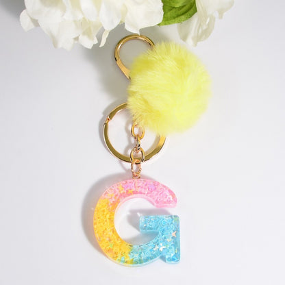 2 PCS Crystal Epoxy Rainbow Color Keychain Hair Ball Ladies Bag Pendant(G) - In Car by buy2fix | Online Shopping UK | buy2fix