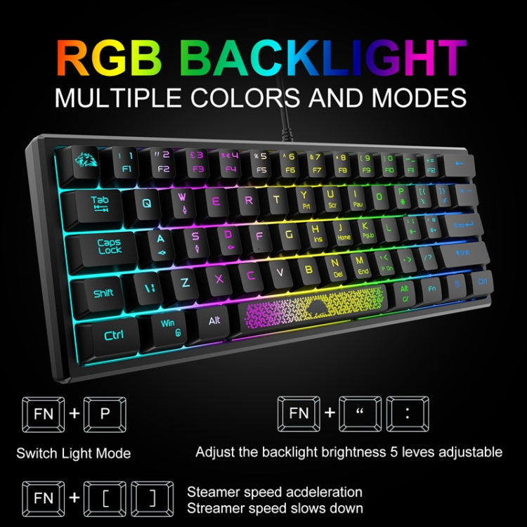 ZIYOULANG K61 62 Keys Game RGB Lighting Notebook Wired Keyboard, Cable Length: 1.5m(Blue) - Wired Keyboard by ZIYOULANG | Online Shopping UK | buy2fix