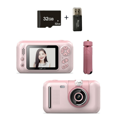 2.4 Inch Children HD Reversible Photo SLR Camera, Color: Pink + 32G Memory Card + Card Reader - Consumer Electronics by buy2fix | Online Shopping UK | buy2fix