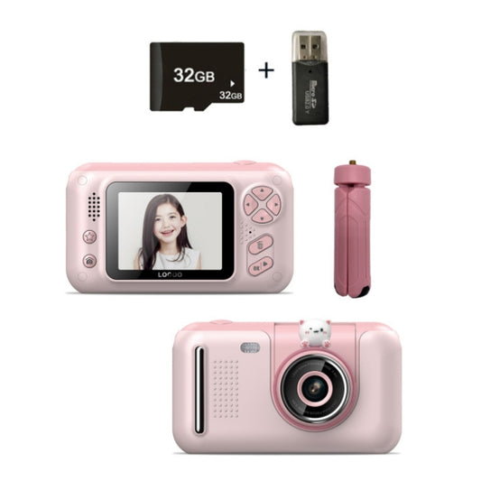 2.4 Inch Children HD Reversible Photo SLR Camera, Color: Pink + 32G Memory Card + Card Reader - Consumer Electronics by buy2fix | Online Shopping UK | buy2fix