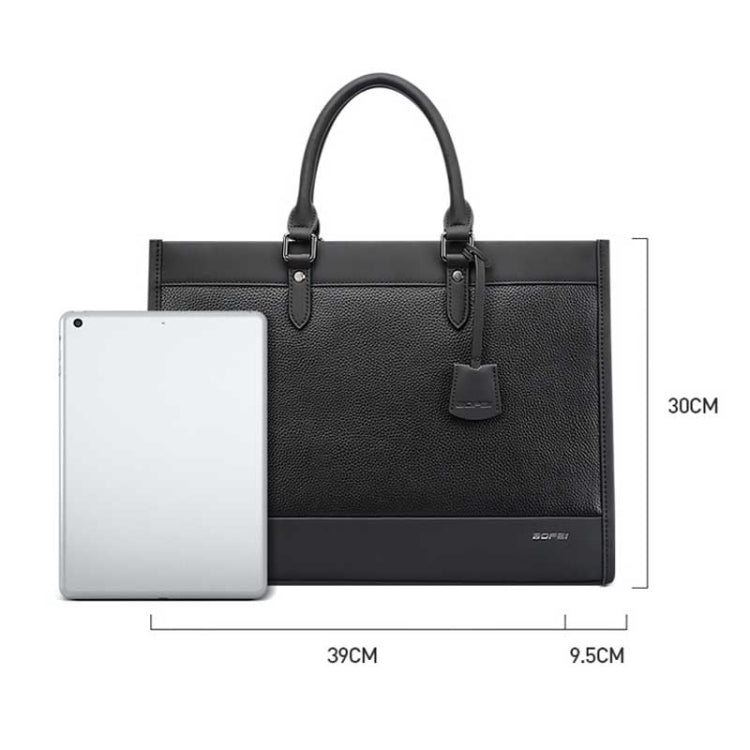 Bopai 11-98811 Leather Business Large-capacity Laptop Handbag Messenger Briefcase(Black) - 14.1 inch by Bopai | Online Shopping UK | buy2fix