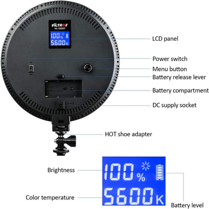 VILTROX VL-500T Intelligent Digital Display Circular LED Photography Fill Light - Camera Accessories by VILTROX | Online Shopping UK | buy2fix