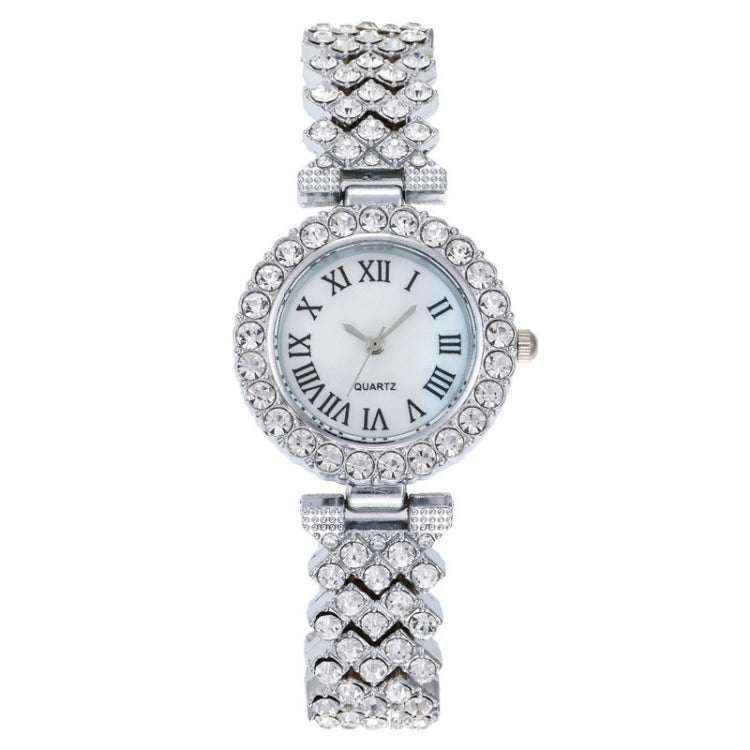 Roman Pattern Diamond Ladies Quartz Watch, Color: Silver - Alloy Watches by buy2fix | Online Shopping UK | buy2fix