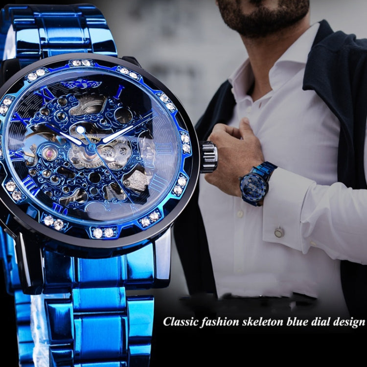Winner Leisure Skeleton Diamond Luminous Pointer Watch Men Manual Mechanical Watch(Silver Belt Silver Shell Gold Face) - Metal Strap Watches by Winner | Online Shopping UK | buy2fix
