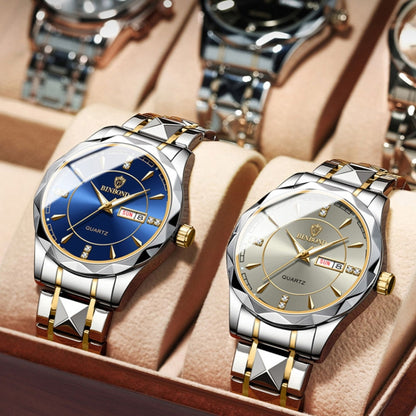 BINBOND B5552 Luminous Multifunctional Business Calendar Quartz Watch(Female-Inter-gold-Blue) - Metal Strap Watches by BINBOND | Online Shopping UK | buy2fix