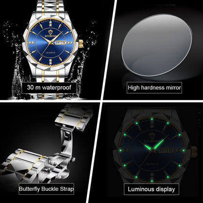 BINBOND B5552 Luminous Multifunctional Business Calendar Quartz Watch(Female-Inter-gold-Gold) - Metal Strap Watches by BINBOND | Online Shopping UK | buy2fix