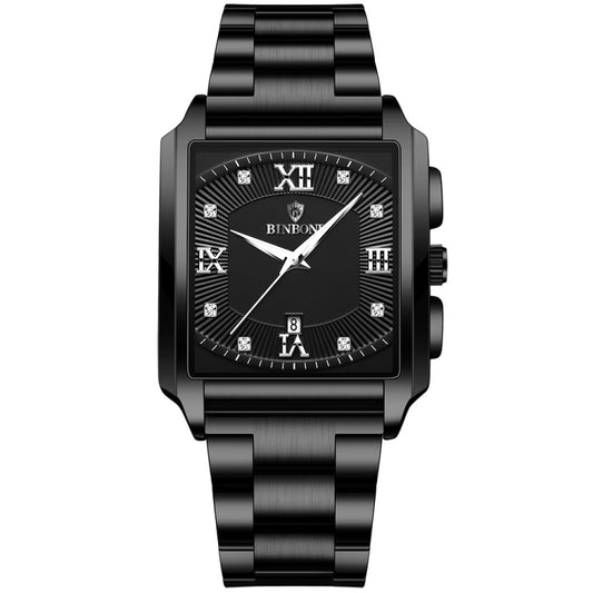 BINBOND B4143 Rectangular Outdoor Men Waterproof Quartz Watches(Black Steel-White) - Metal Strap Watches by BINBOND | Online Shopping UK | buy2fix