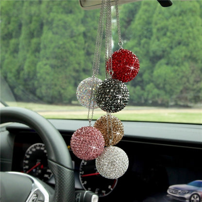 Car Diamond Crystal Ball Rearview Mirror Decoration Pendant(White) - In Car by buy2fix | Online Shopping UK | buy2fix