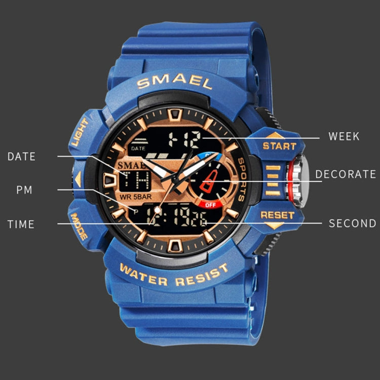 SMAEL 8043 Multifunctional Dual Display Shockproof Outdoor Waterproof Sports Quartz Watch(Black Blue) - LED Digital Watches by SMAEL | Online Shopping UK | buy2fix