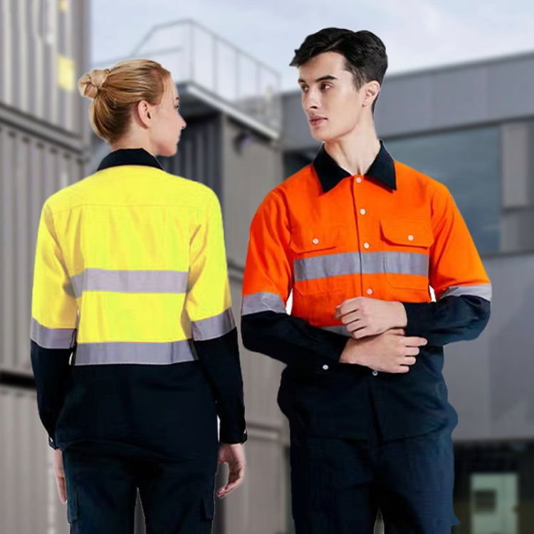 Pure Cotton Long-sleeved Reflective Clothes Overalls Work Clothes, Size: XXXL(Yellow+Gray Top) - Workplace Safety Supplies by buy2fix | Online Shopping UK | buy2fix