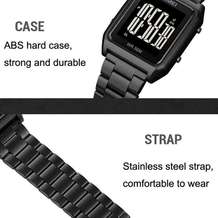 SKMEI 1879 Square Large Screen Men Steel Belt Multi-function EL Luminous Watch, Color: Silver - Metal Strap Watches by SKMEI | Online Shopping UK | buy2fix