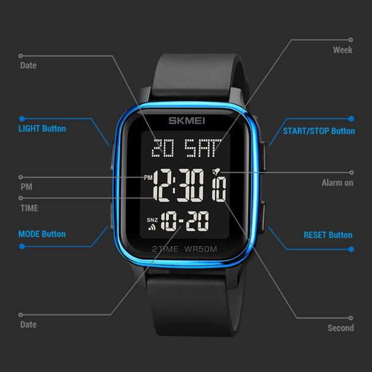 SKMEI 1858 Square Waterproof Digital Dual Display LED Luminous Watch(Blue) - LED Digital Watches by SKMEI | Online Shopping UK | buy2fix