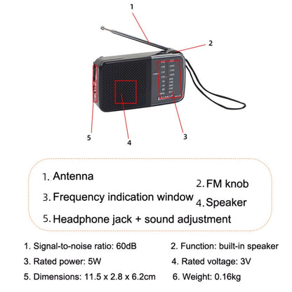 BAIJIALI KK-218 Vintage Analog Portable Multiband Built-in Speaker Radio(Black) - Consumer Electronics by BAIJIALI | Online Shopping UK | buy2fix