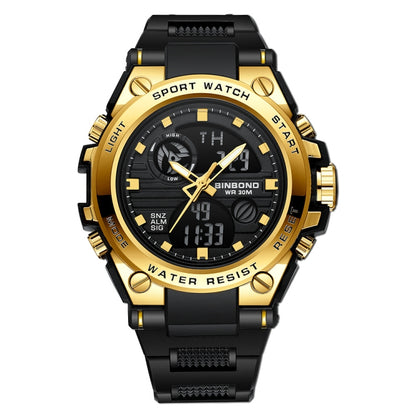 BINBOND B885 Outdoor Sports Timing Dual-Display Waterproof Electronic Watches(Black-Gold-Black) - Sport Watches by BINBOND | Online Shopping UK | buy2fix