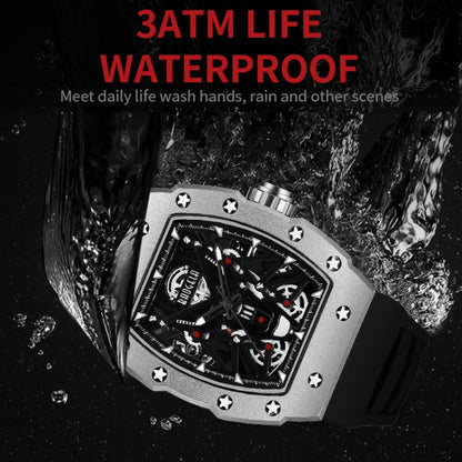 BAOGELA 224145 Barrel Skeleton Waterproof Sports Stainless Steel Silicone Men Watch(Black Shell Black Belt) - Silicone Strap Watches by BAOGELA | Online Shopping UK | buy2fix