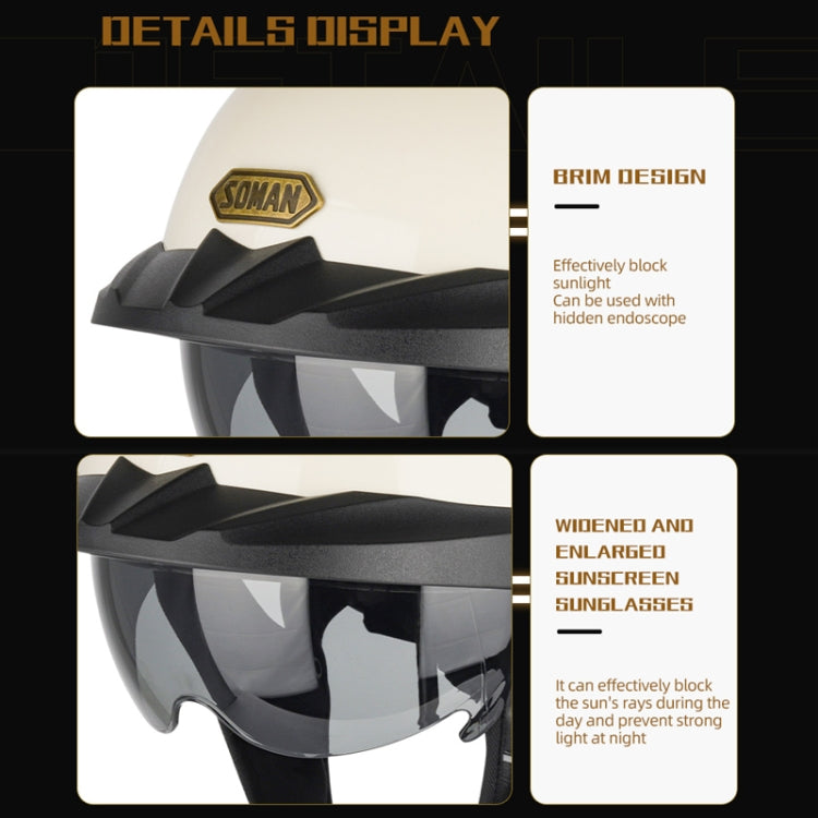 SOMAN Motorcycle Half Helmet Adjustable Helmet With Inner Mirror, Size: S(Matt Black) - Helmets by SOMAN | Online Shopping UK | buy2fix