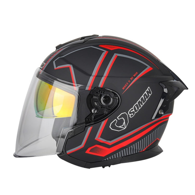 SOMAN Motorcycle Electric Bicycle Dual Lens Riding Helmet, Size: M(Black Red) - Helmets by SOMAN | Online Shopping UK | buy2fix