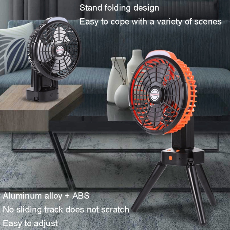 Outdoor Camping USB Charging Fan Tent Swing Head Fan With Tripod LED Light(Black Orange) - Electric Fans by buy2fix | Online Shopping UK | buy2fix