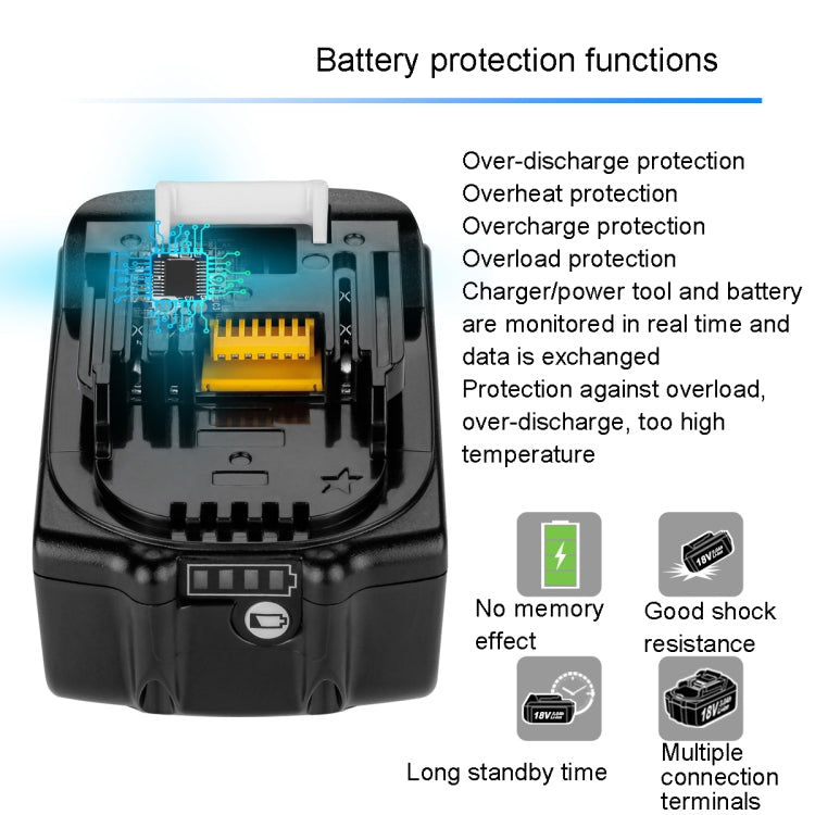 18V Hand Drill Lithium Battery Electric Tool Battery Pack For Makit BL1850 / BL1830 / BL1835 / LXT400 / 194204-5, Capacity: 5000mAh - Electric Saws & Accessories by buy2fix | Online Shopping UK | buy2fix