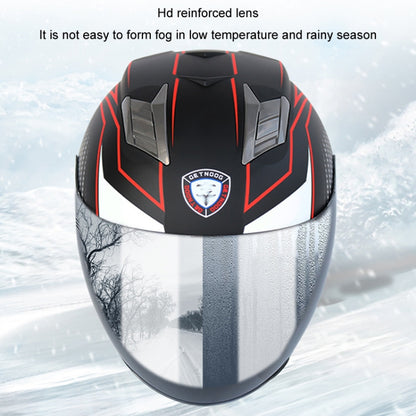 KUQIBAO Motorcycle Smart Bluetooth Sun Protection Double Lens Safety Helmet, Size: M(Bright Black Phantom Fiber+Black Tail) - Helmets by KUQIBAO | Online Shopping UK | buy2fix