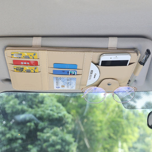 Car Sun Visor Decorative Storage Bill Glasses Holder, Color: Beige With Zipper - Sunglasses & Glasses Clips by buy2fix | Online Shopping UK | buy2fix