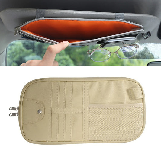 Car Sun Visor Decorative Storage Bill Glasses Holder, Color: Beige With 2 Zipper - Sunglasses & Glasses Clips by buy2fix | Online Shopping UK | buy2fix