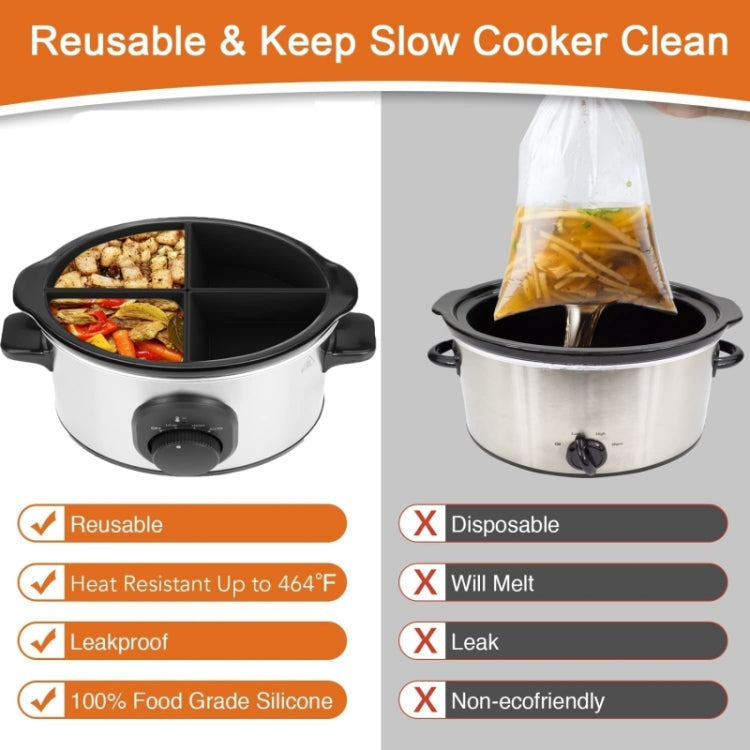 For Crockpot 6QT Slow Cooker Silicone Liners Divider Reusable Leak Proof Mats, Spec: Black 4 Compartments - Kitchen Machine Accessories by buy2fix | Online Shopping UK | buy2fix